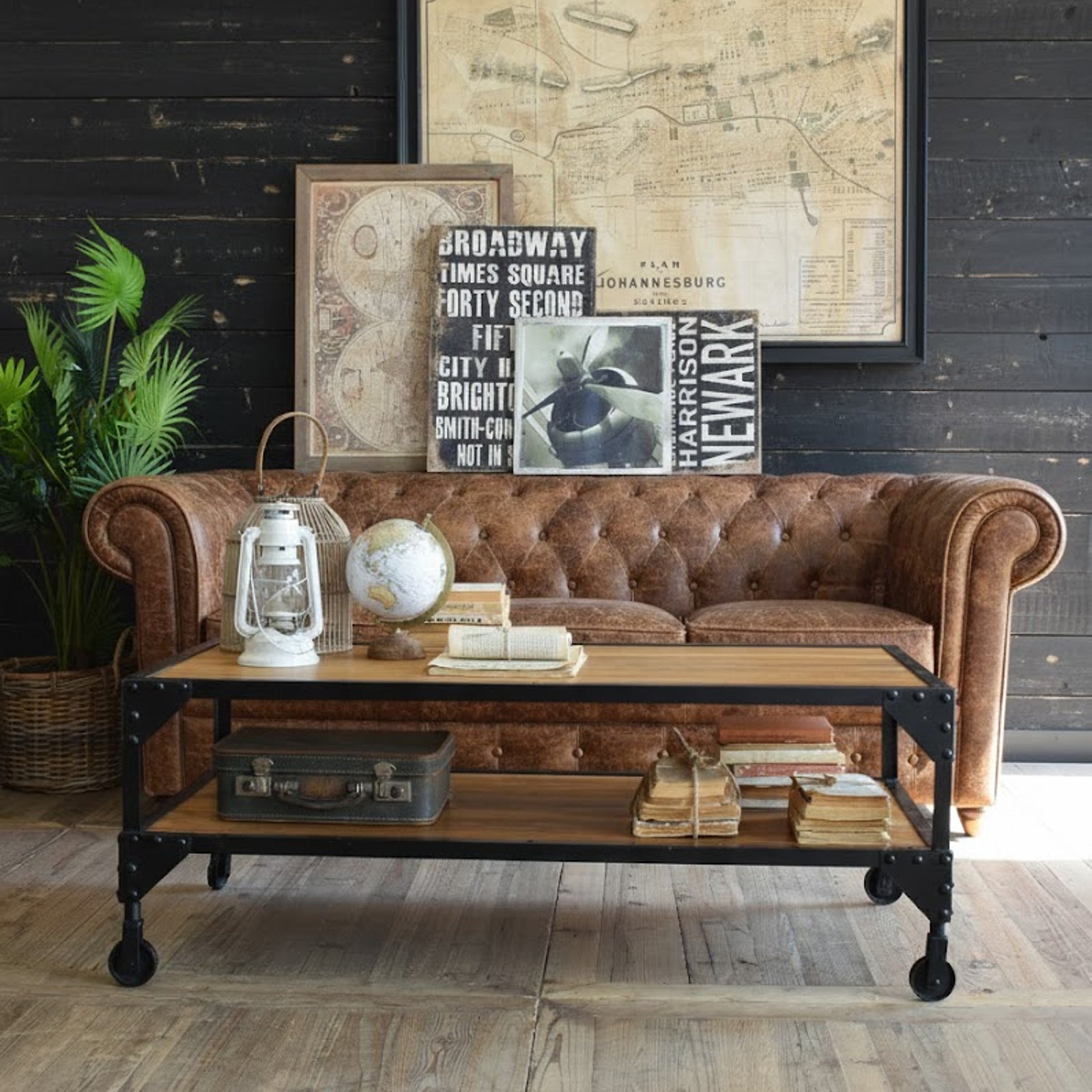 Tavolino da salotto industriale in legno e ferro Detroit 120 cm - OrchideaMilano1981