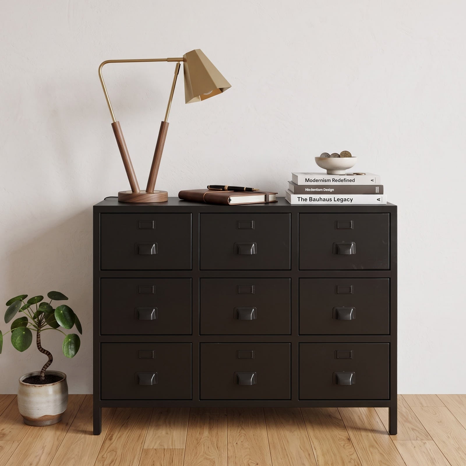 Cassettiera industriale in ferro Antique Black 105 cm - OrchideaMilano1981