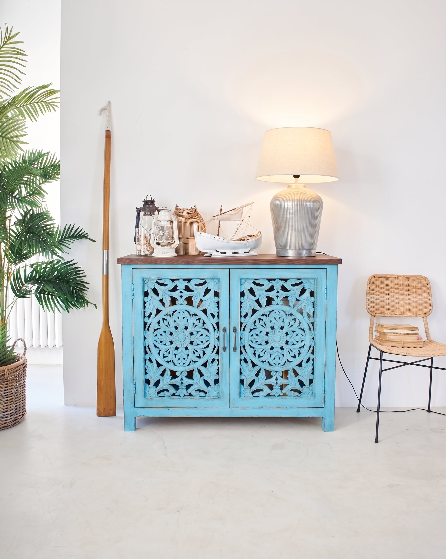 Credenza in legno di mango massello intagliato Madras 110 cm - OrchideaMilano1981
