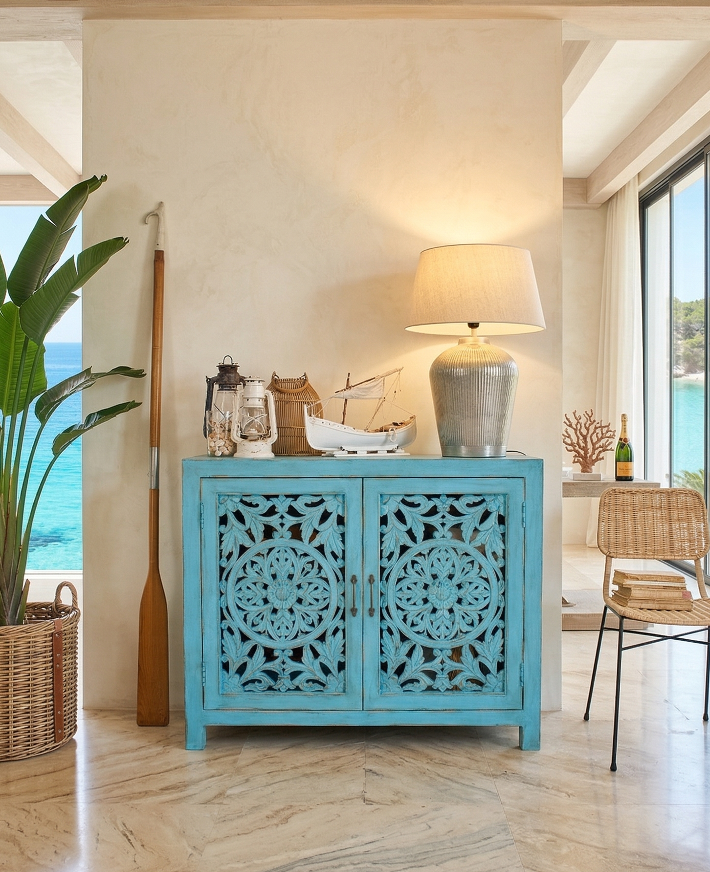 Credenza in legno di mango massello intagliato Madras 110 cm - OrchideaMilano1981