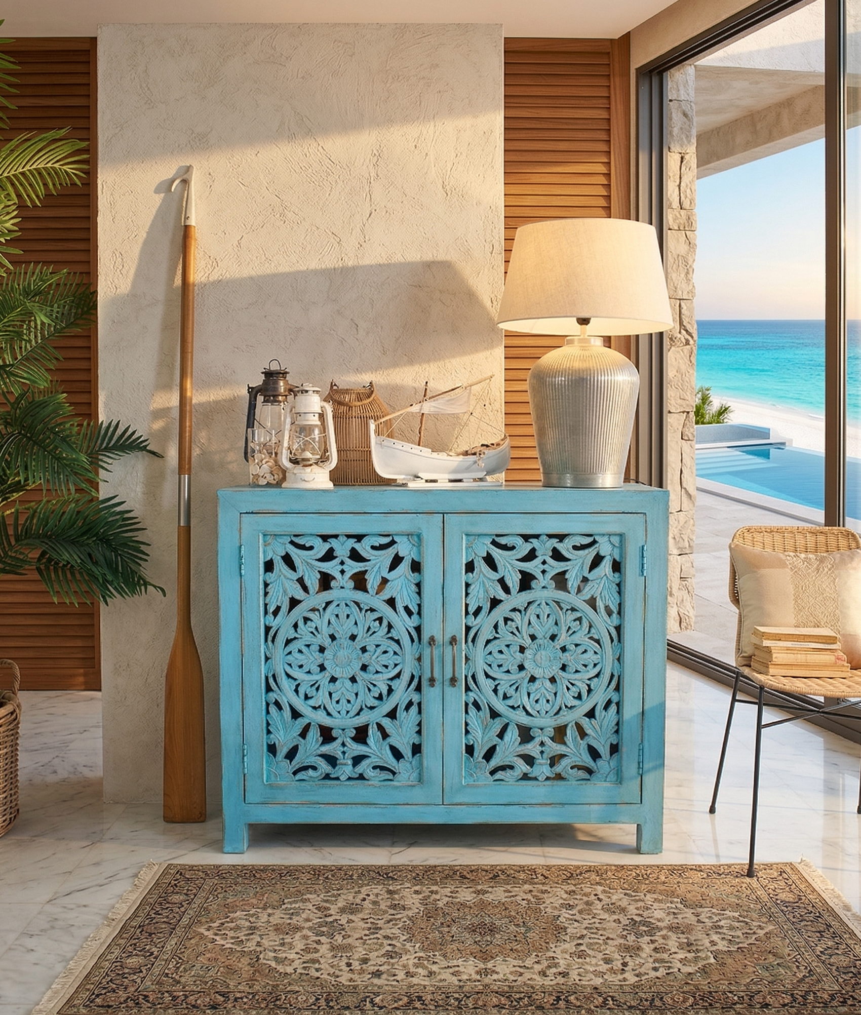 Credenza in legno di mango massello intagliato Madras 110 cm - OrchideaMilano1981