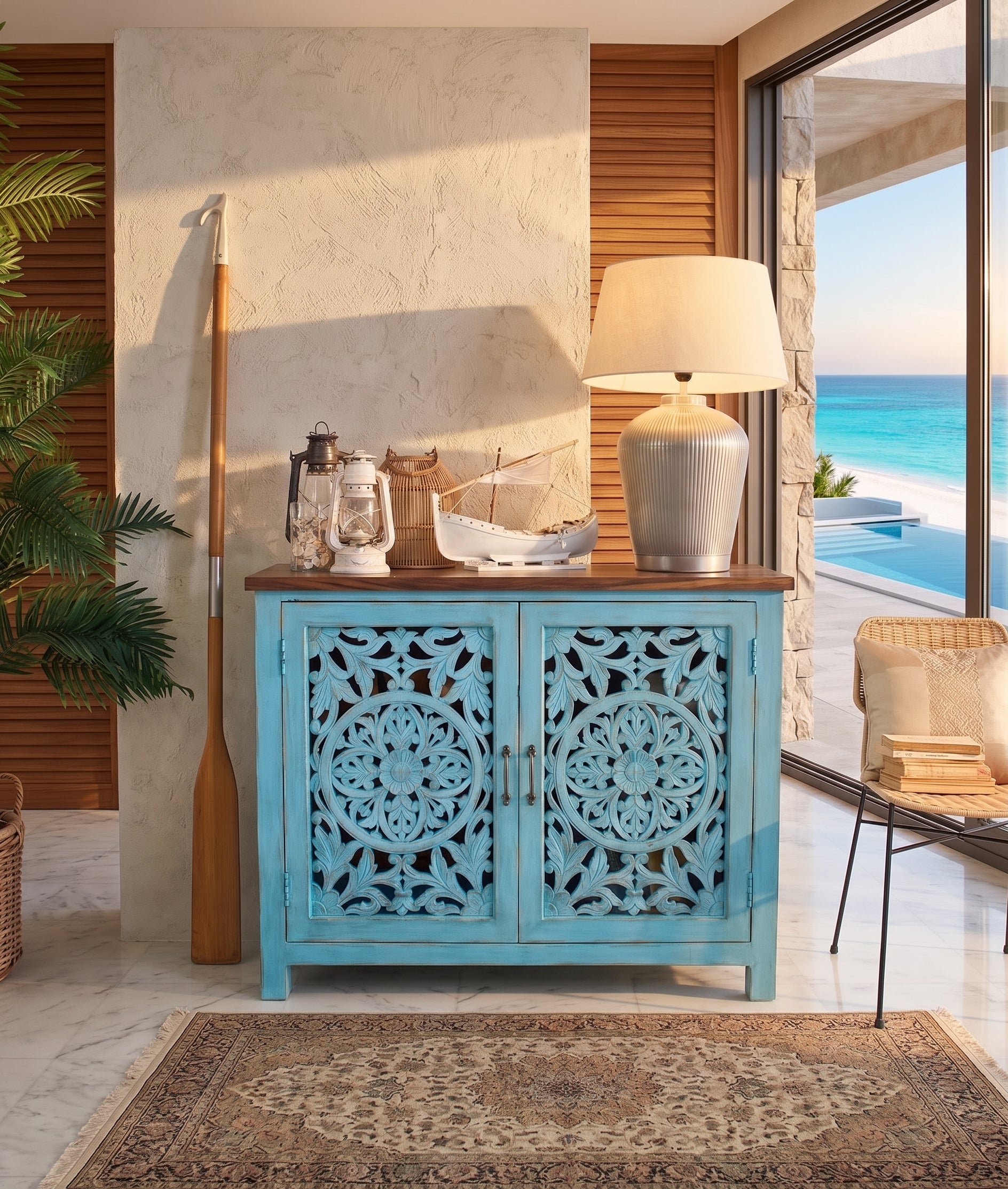 Credenza in legno di mango massello intagliato Madras 110 cm - OrchideaMilano1981