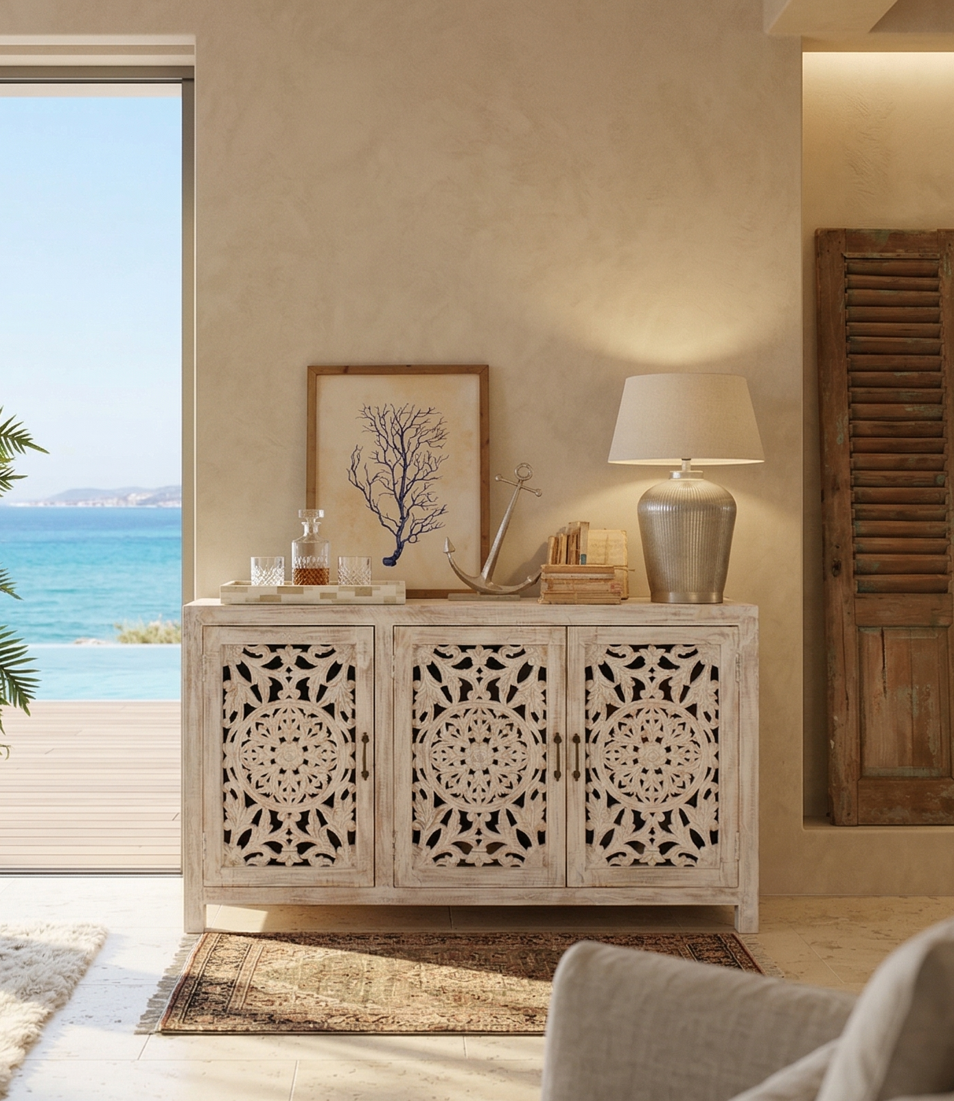 Credenza in legno di mango massello intagliato Jodhpur Big 160 cm - OrchideaMilano1981