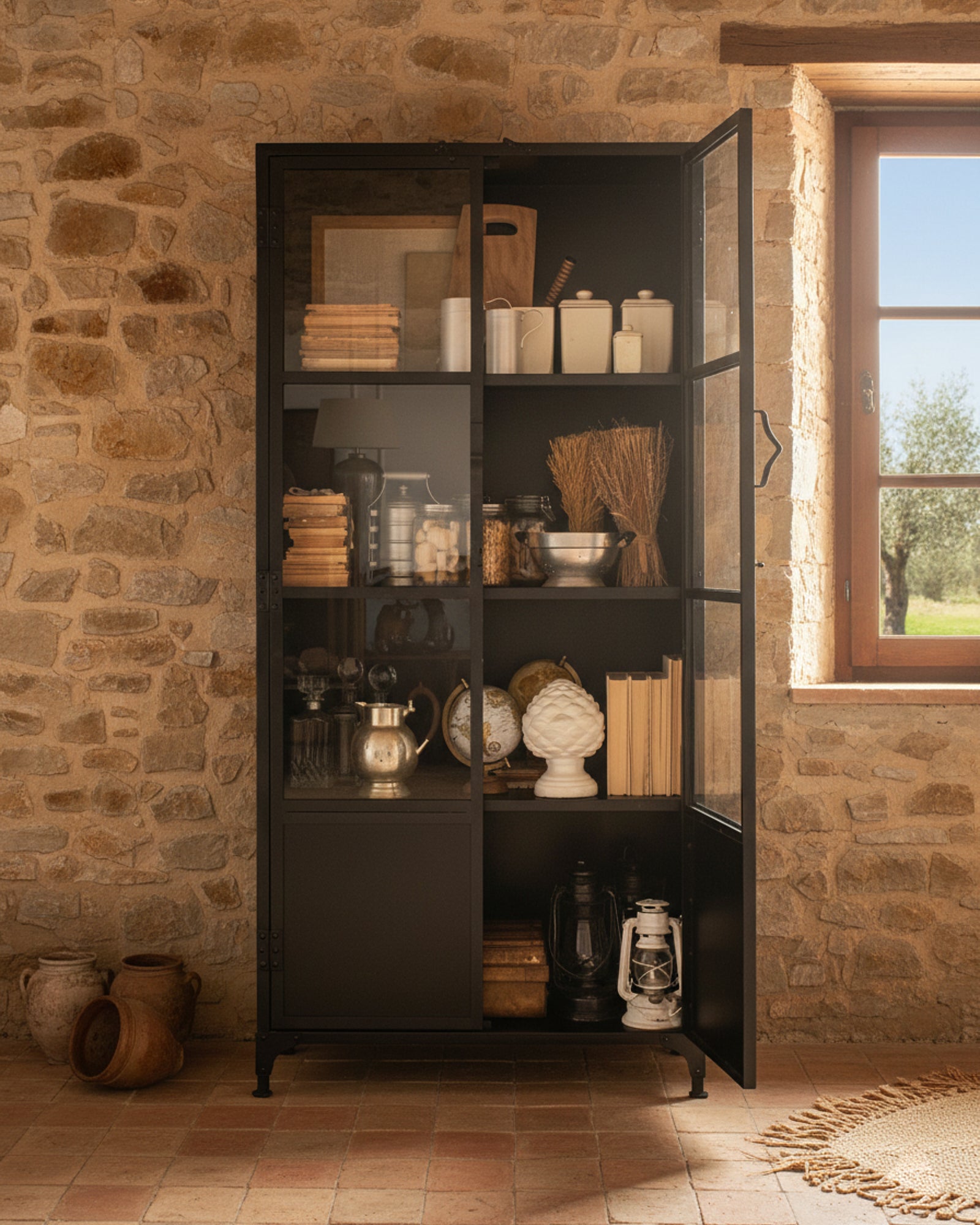 Vetrina industriale in ferro e vetro Antique Black 90 cm - OrchideaMilano1981