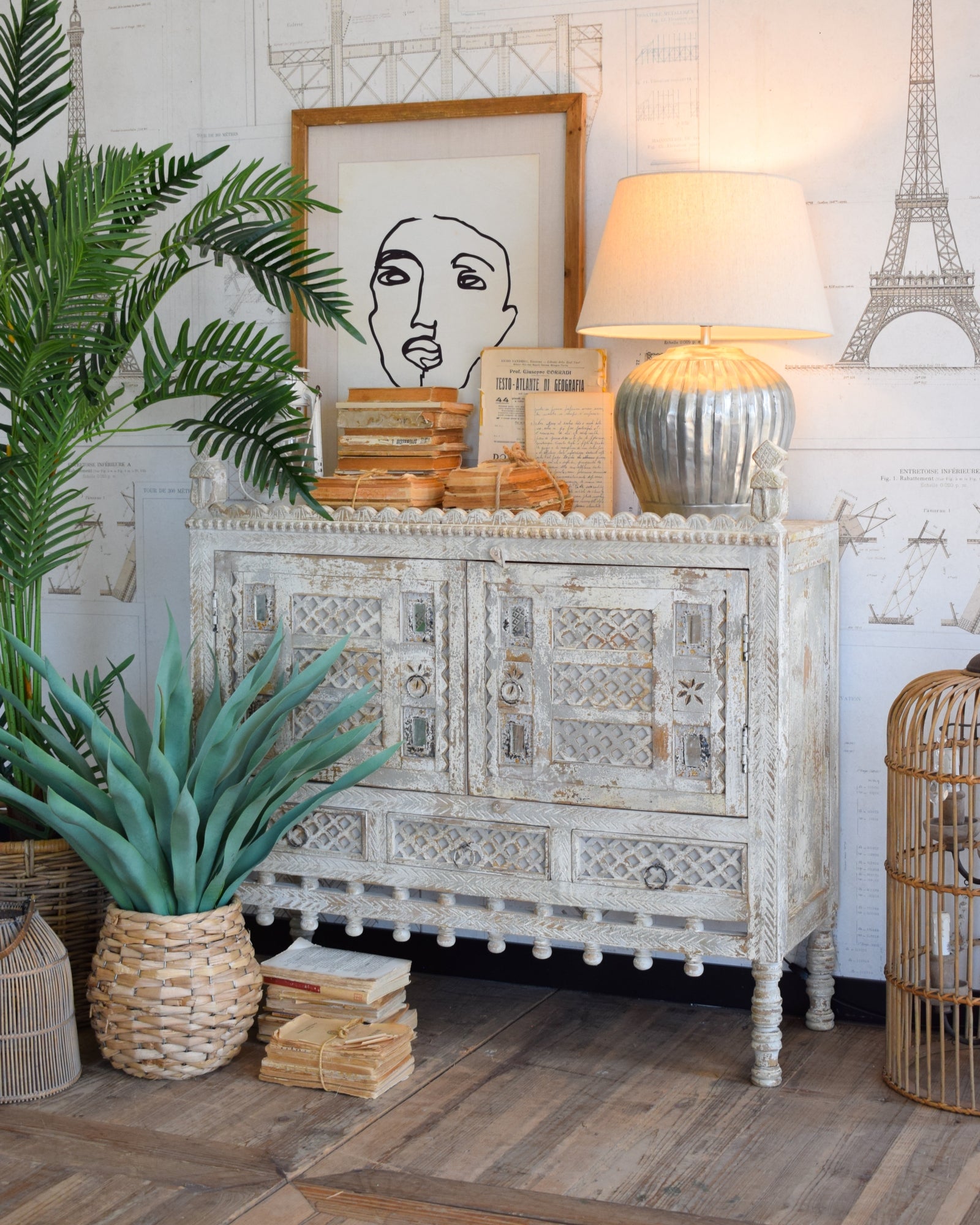 Credenza in legno di mango massello lavorato Gujarat - OrchideaMilano1981