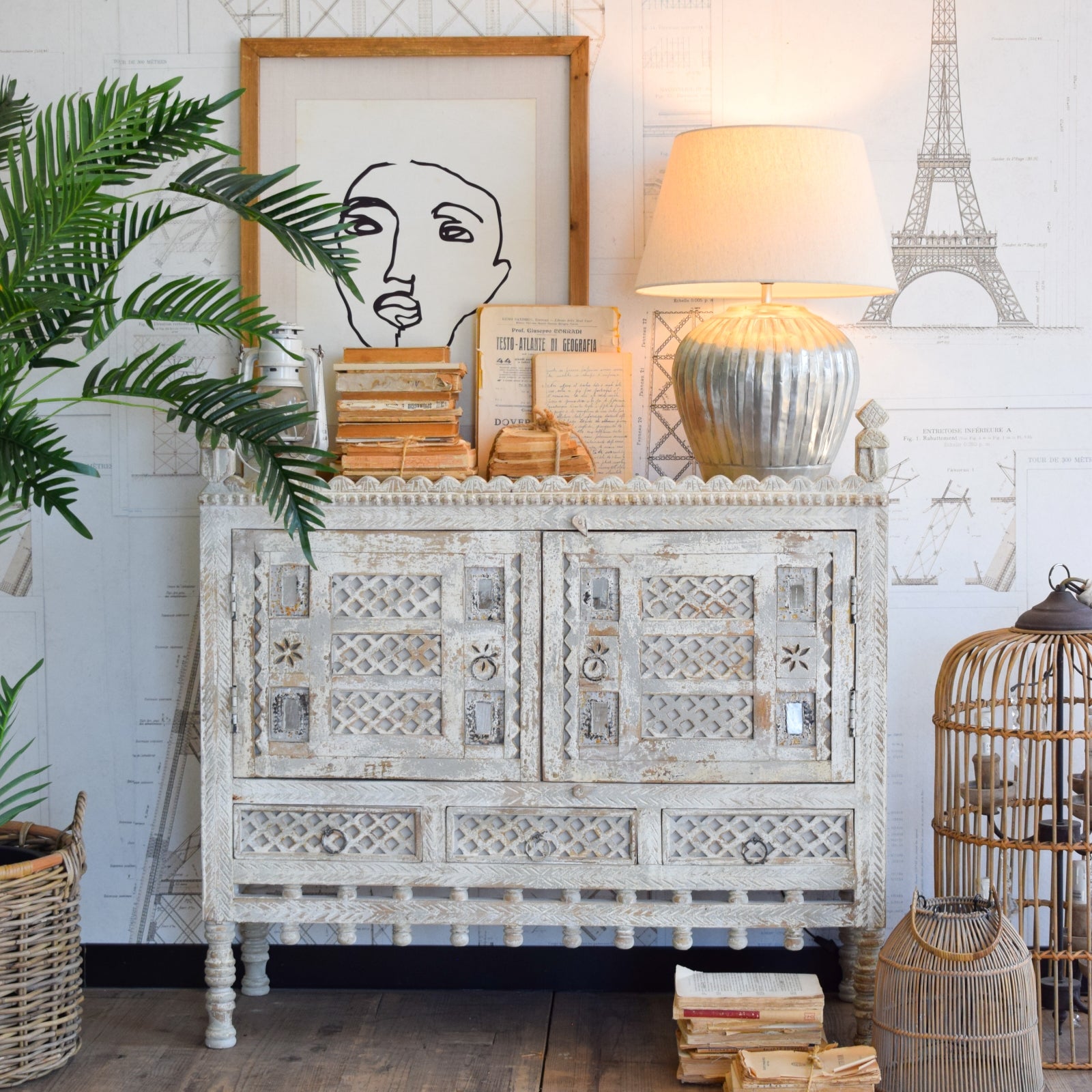 Credenza in legno di mango massello lavorato Gujarat - OrchideaMilano1981