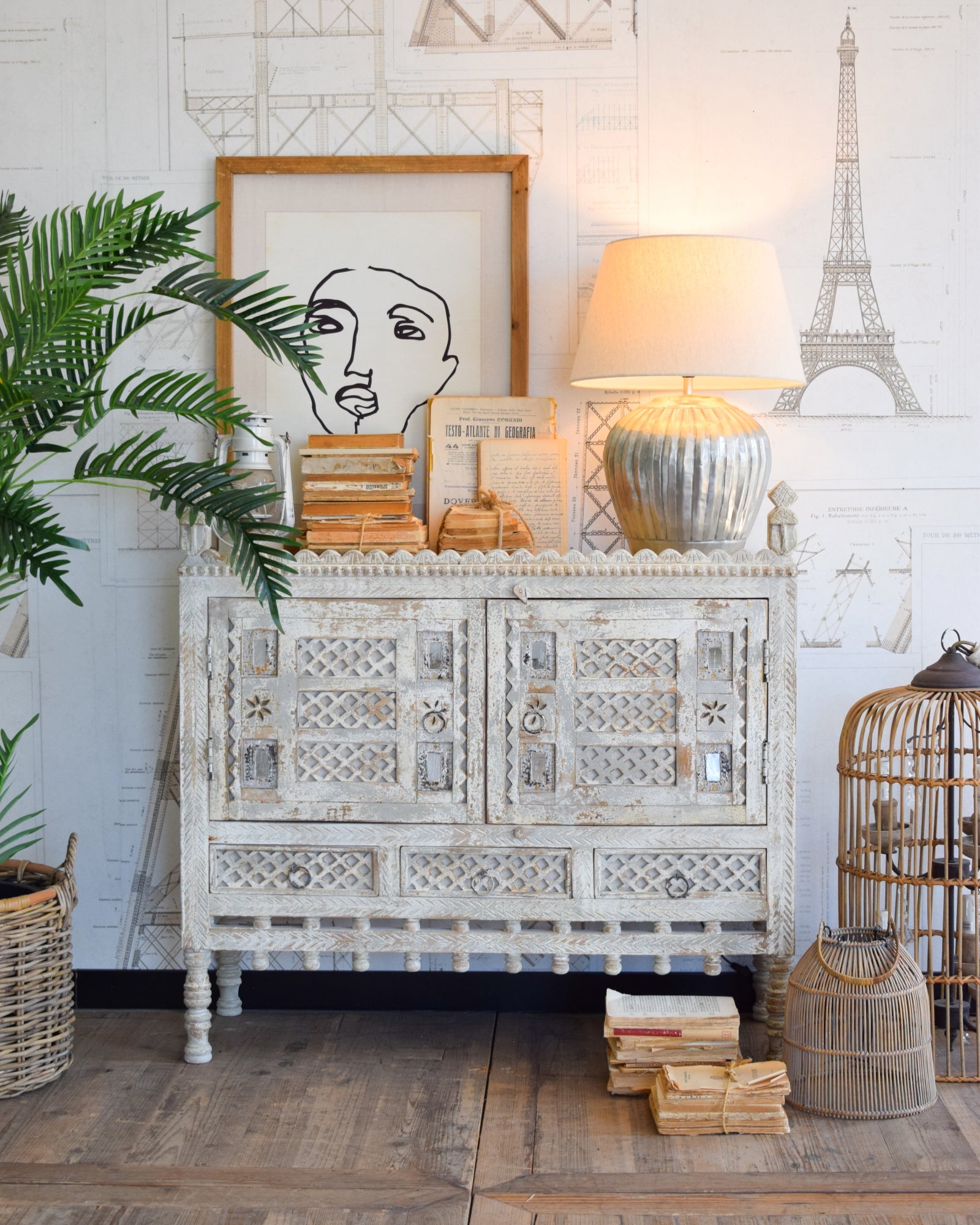 Credenza in legno di mango massello lavorato Gujarat - OrchideaMilano1981