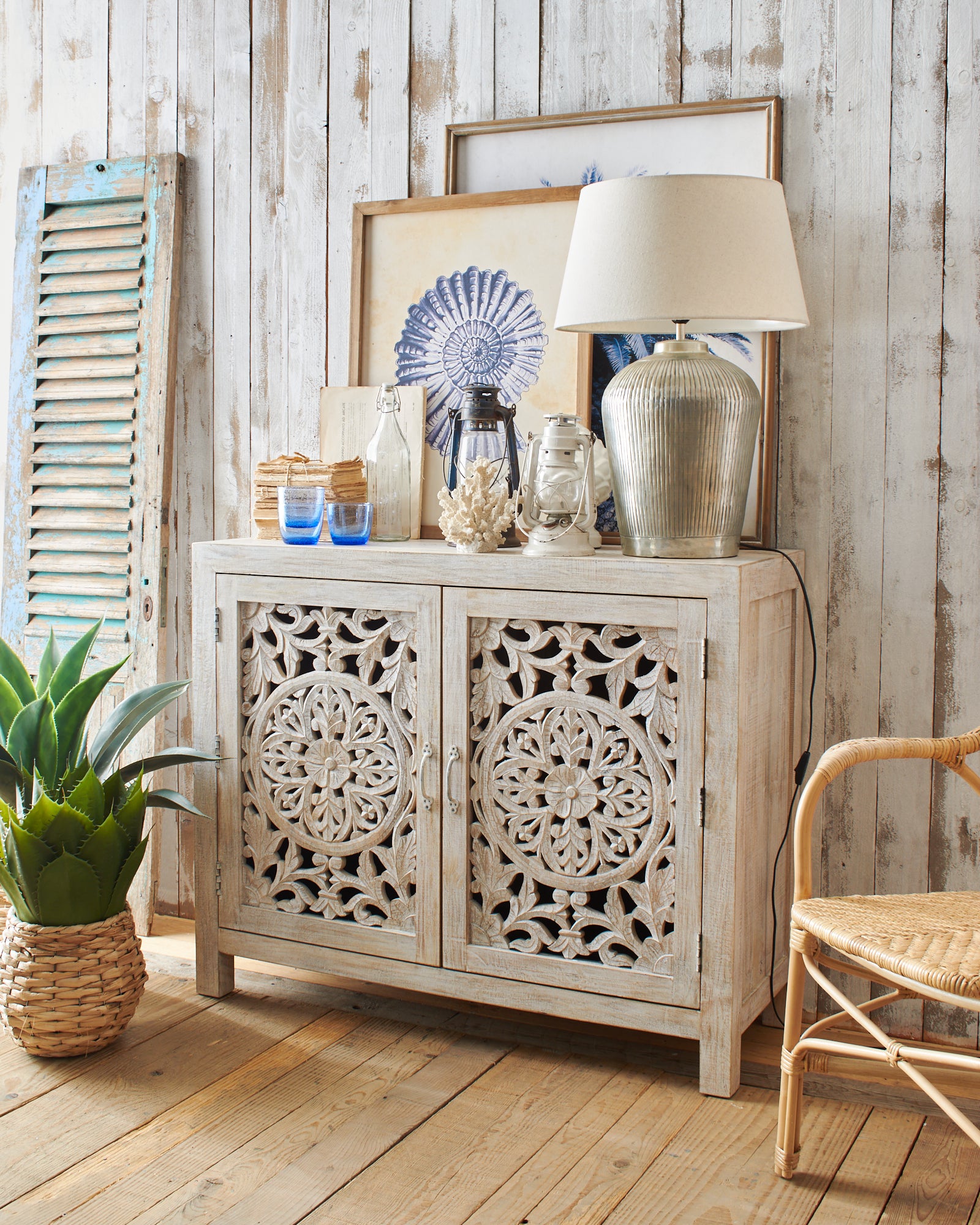 Credenza in legno di mango massello intagliato Jodhpur 110 cm - OrchideaMilano1981