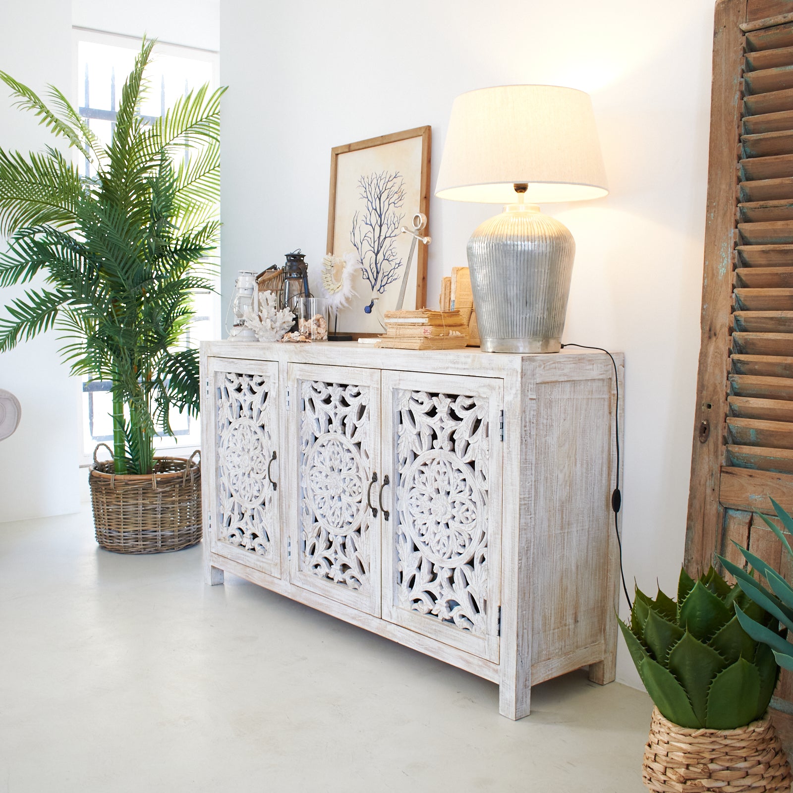 Credenza in legno di mango massello intagliato Jodhpur Big 160 cm - OrchideaMilano1981