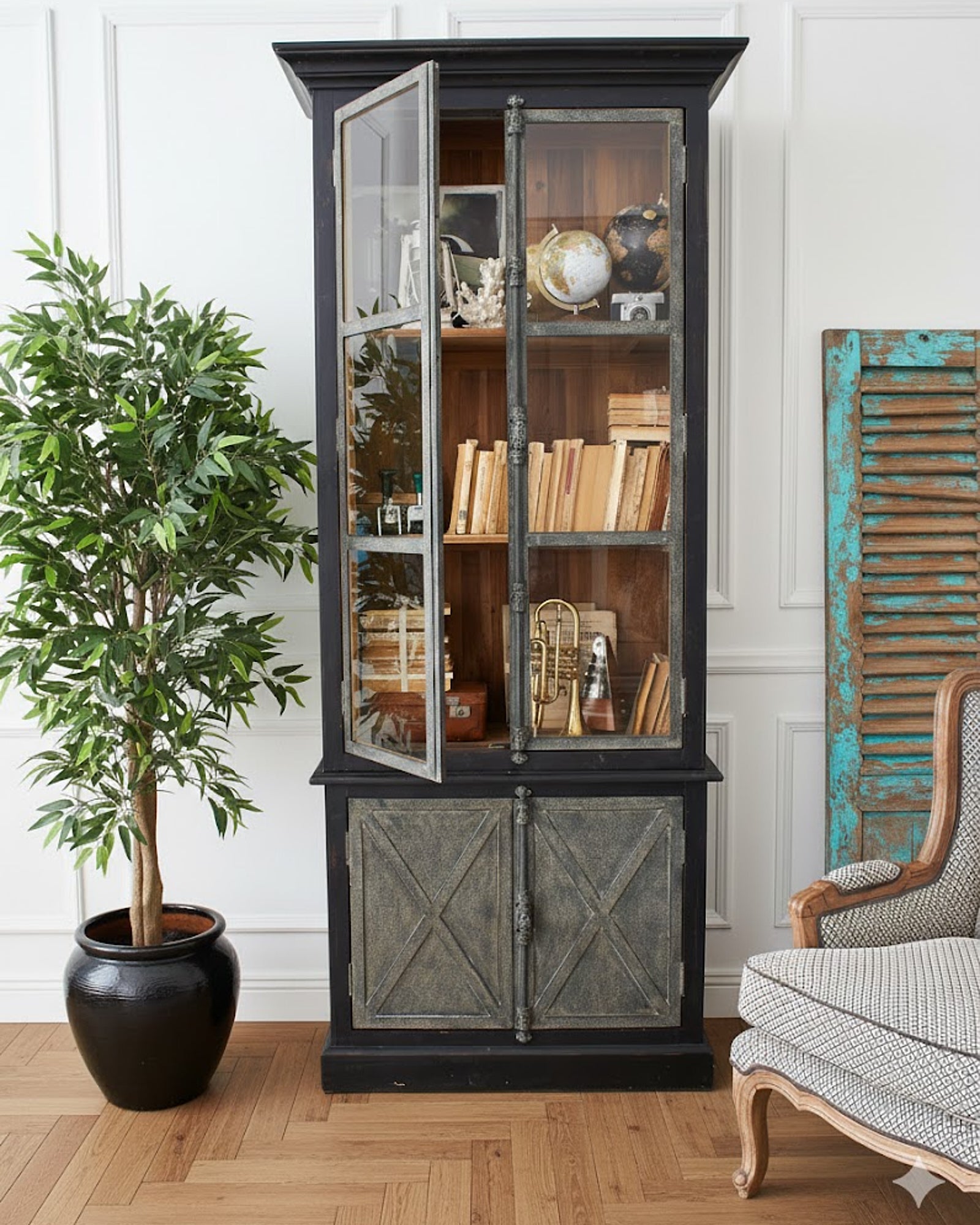 Vetrina da soggiorno in legno ferro e vetro St. Barth 100 cm - OrchideaMilano1981