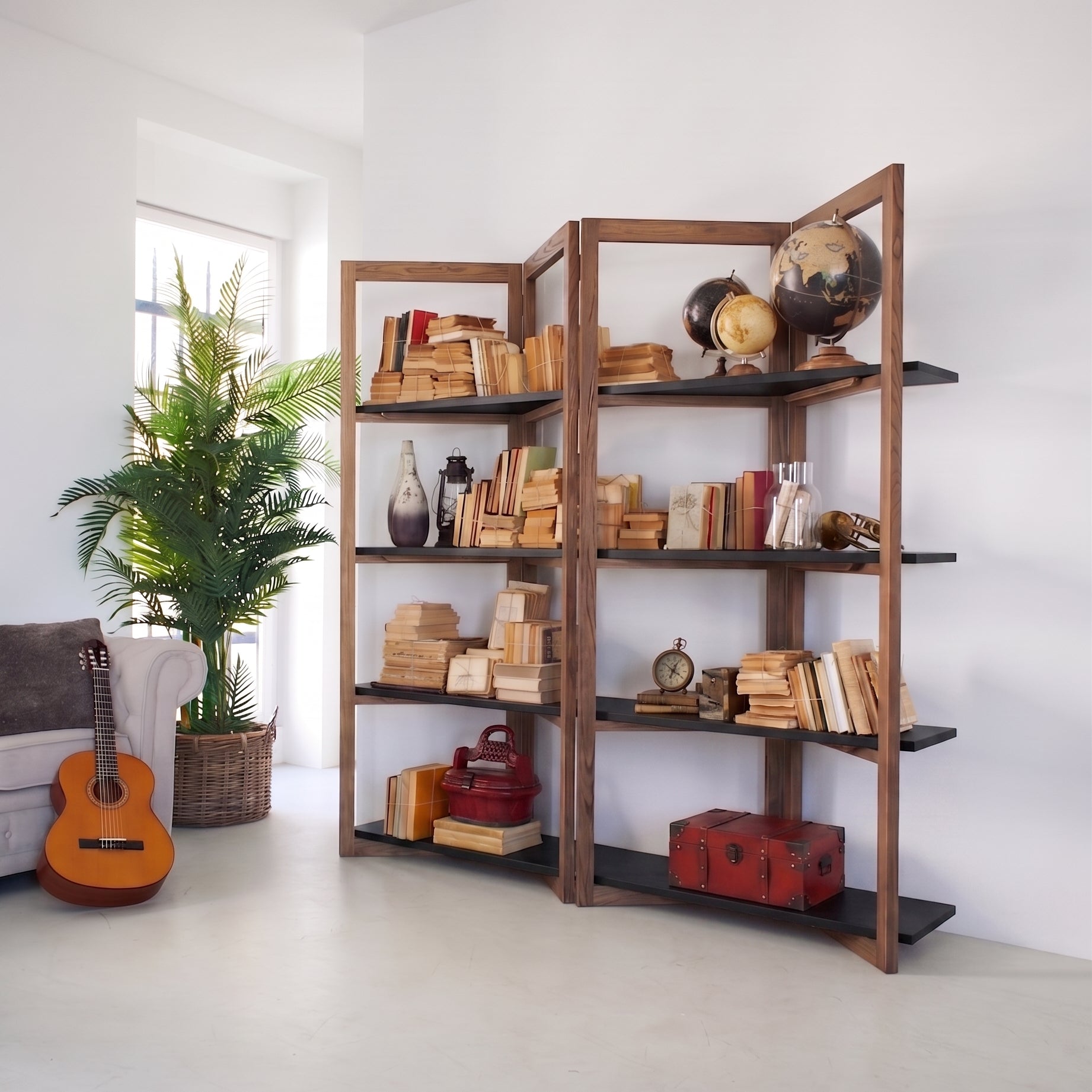 Libreria in legno di olmo di recupero Grange Black 200 cm - OrchideaMilano1981