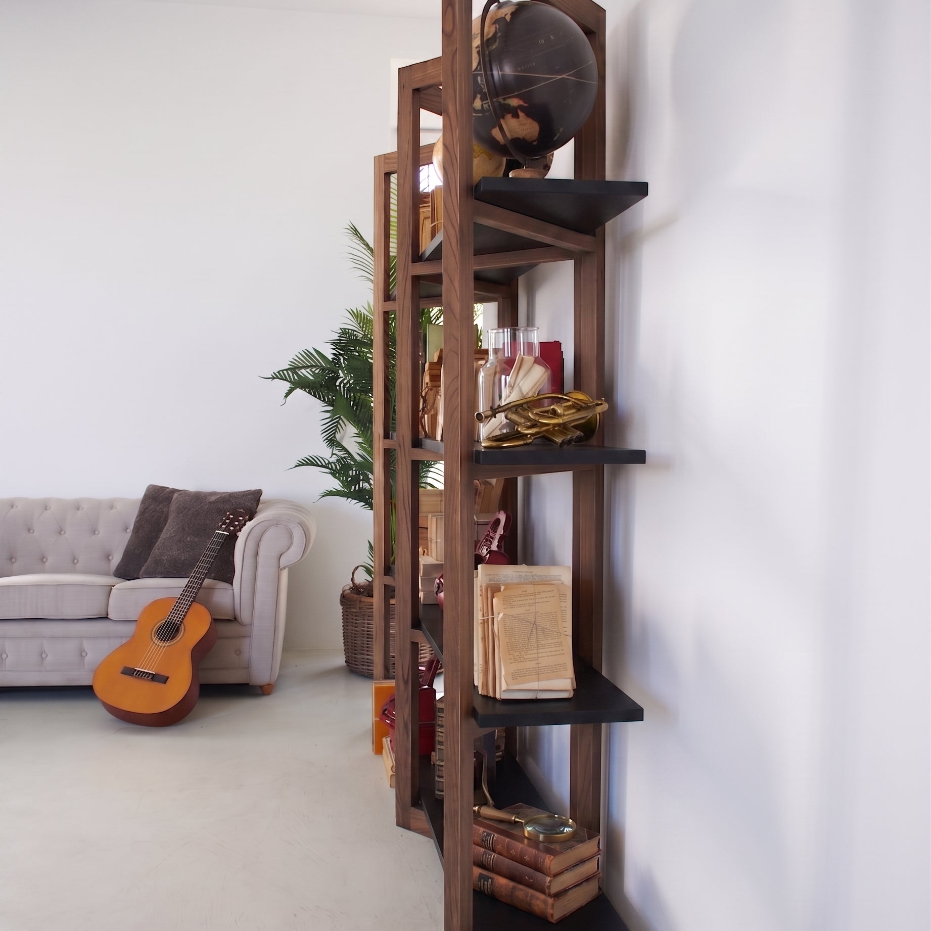 Libreria in legno di olmo di recupero Grange Black 200 cm - OrchideaMilano1981