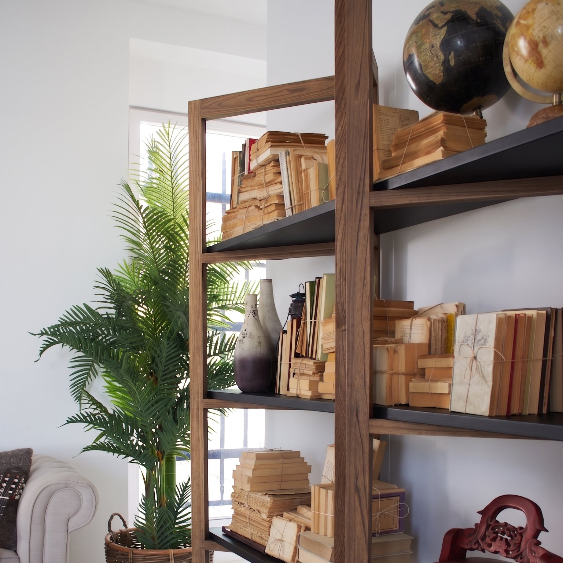 Libreria in legno di olmo di recupero Grange Black 200 cm - OrchideaMilano1981