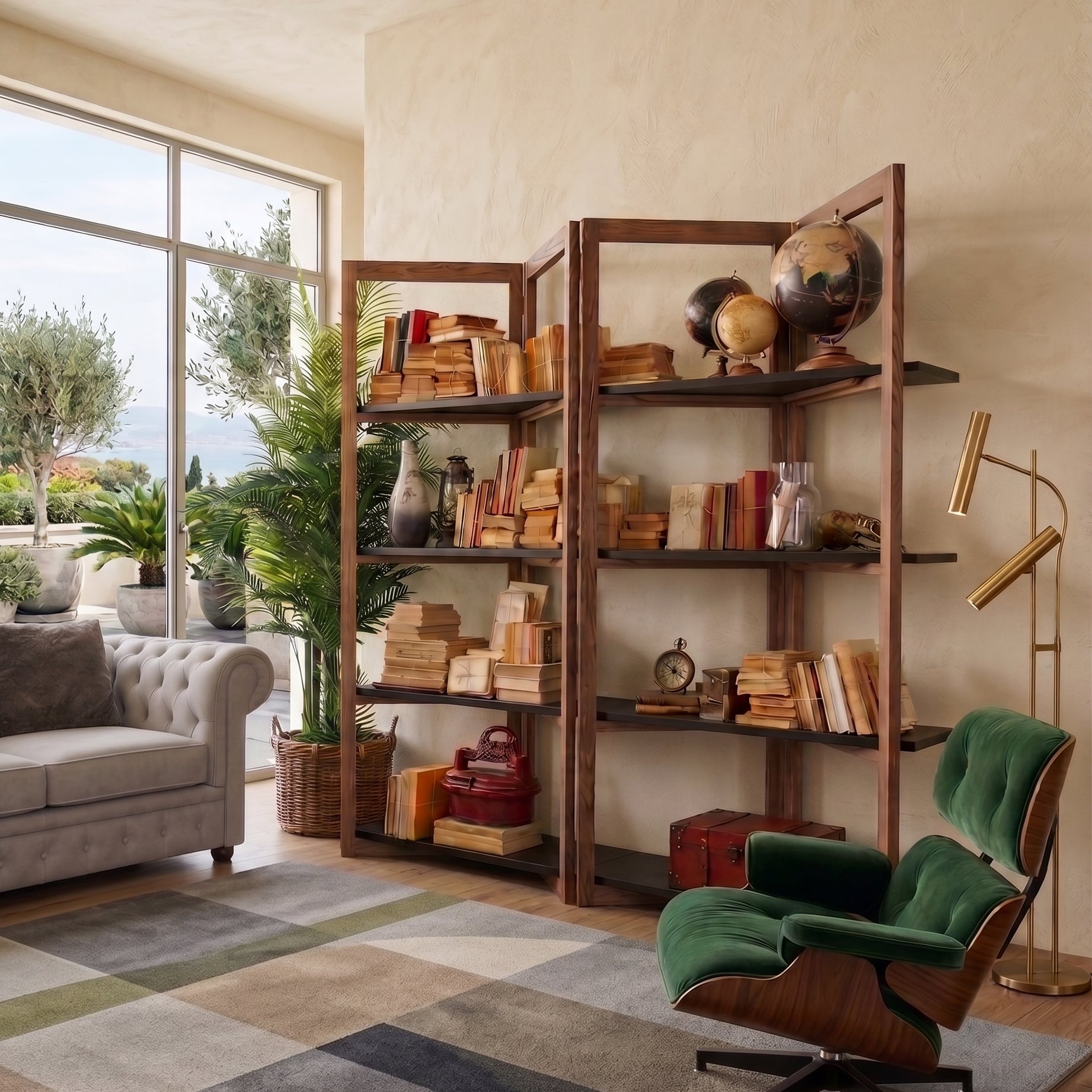 Libreria in legno di olmo di recupero Grange Black 200 cm - OrchideaMilano1981
