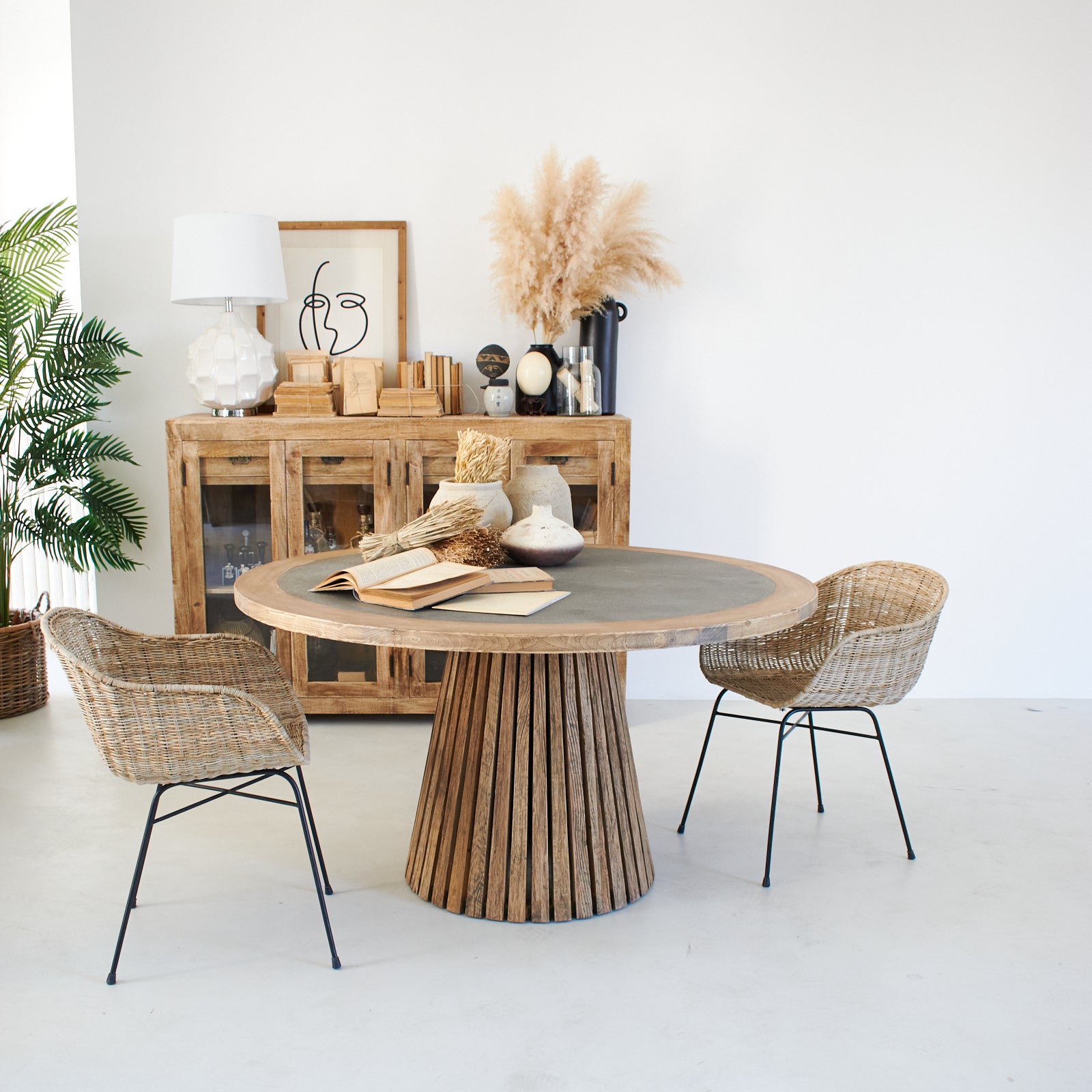Tavolo rotondo in legno massello con top in zinco Elafonissos 140 cm - OrchideaMilano1981