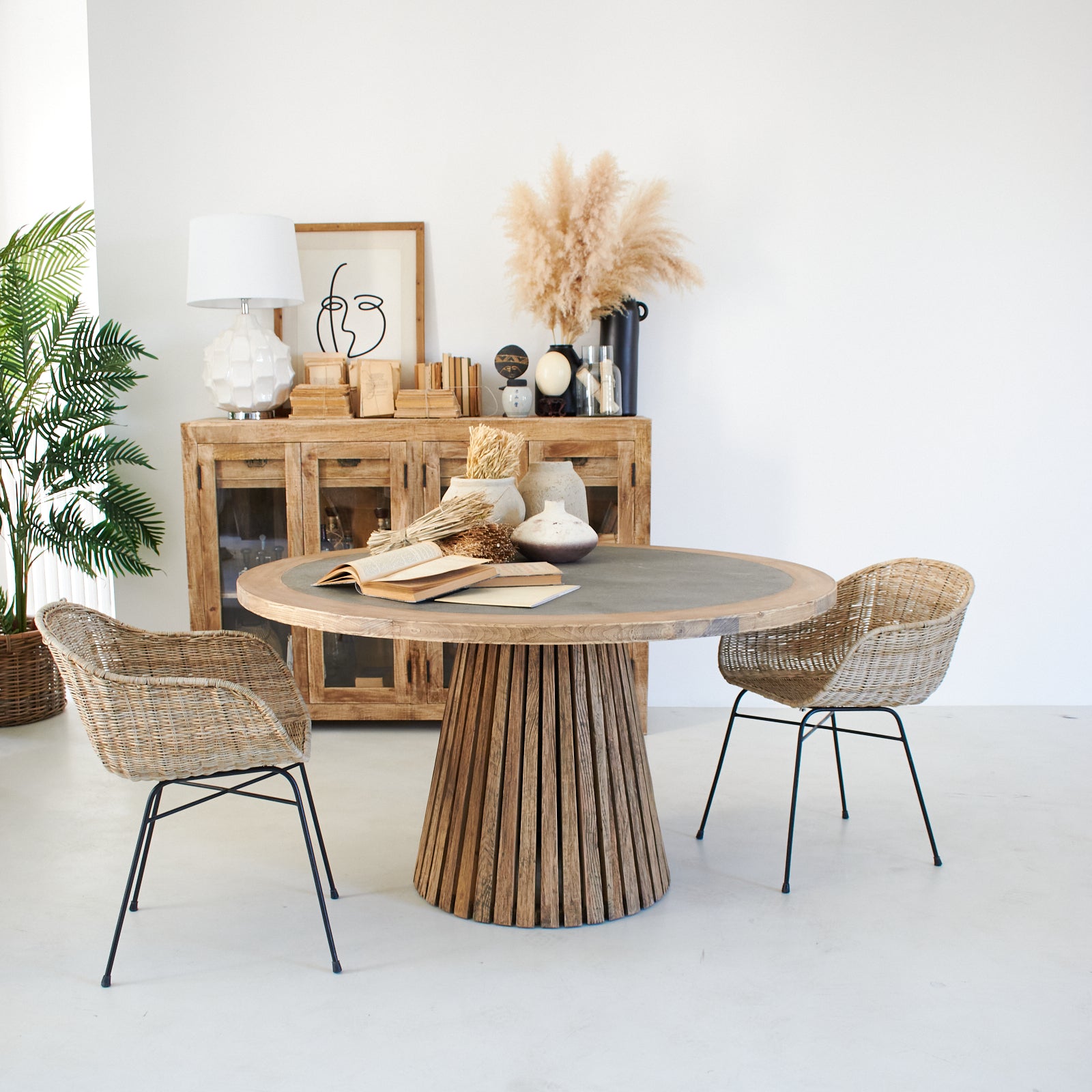 Tavolo rotondo in legno massello con top in zinco Elafonissos 140 cm - OrchideaMilano1981