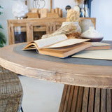 Tavolo rotondo in legno massello con top in zinco Elafonissos 140 cm