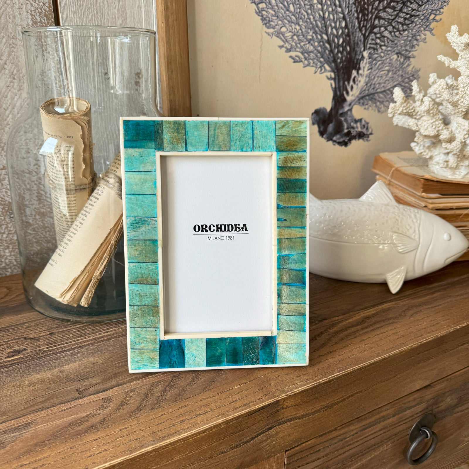 Portafoto con cornice in osso Turquoise small - OrchideaMilano1981