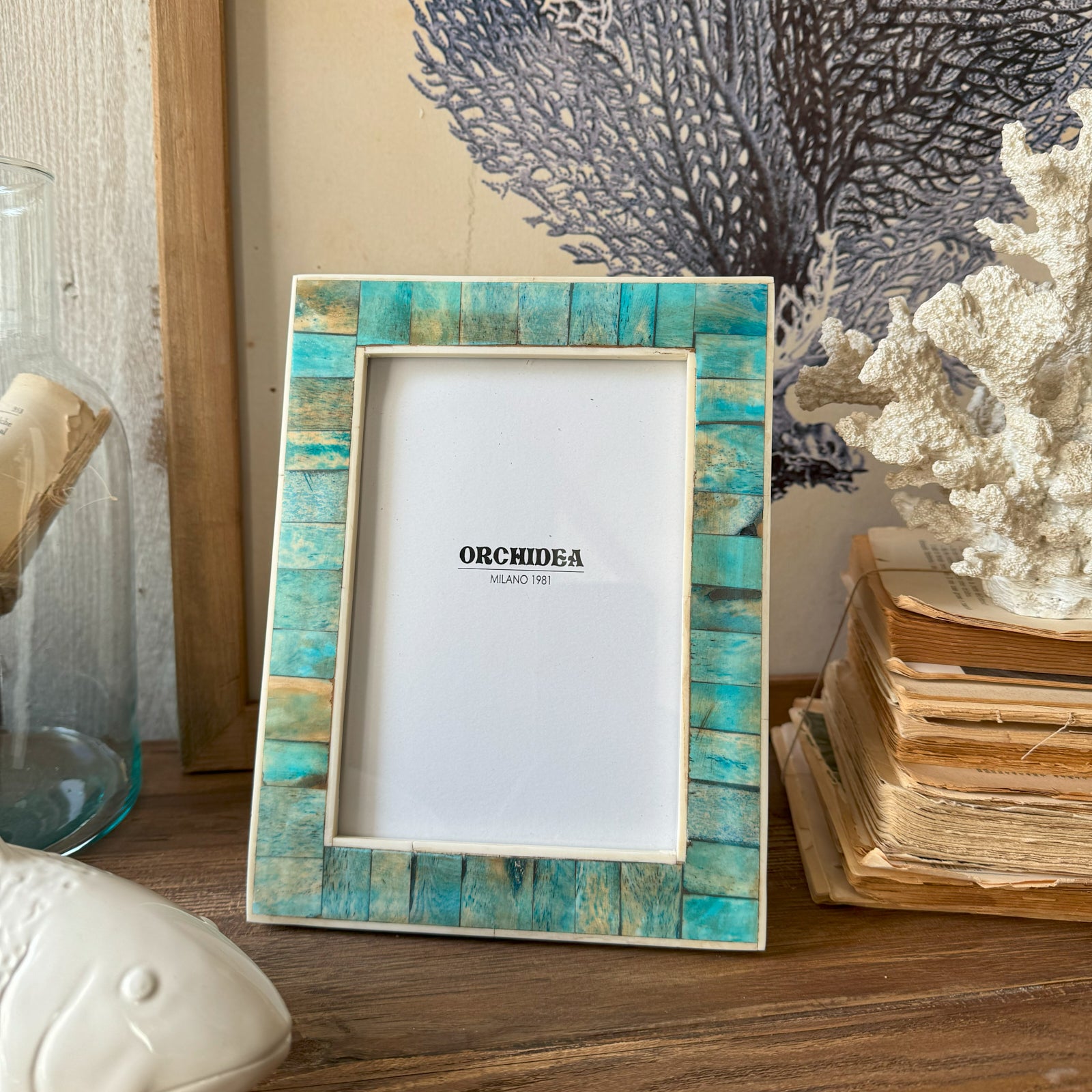 Portafoto con cornice in osso Turquoise big - OrchideaMilano1981