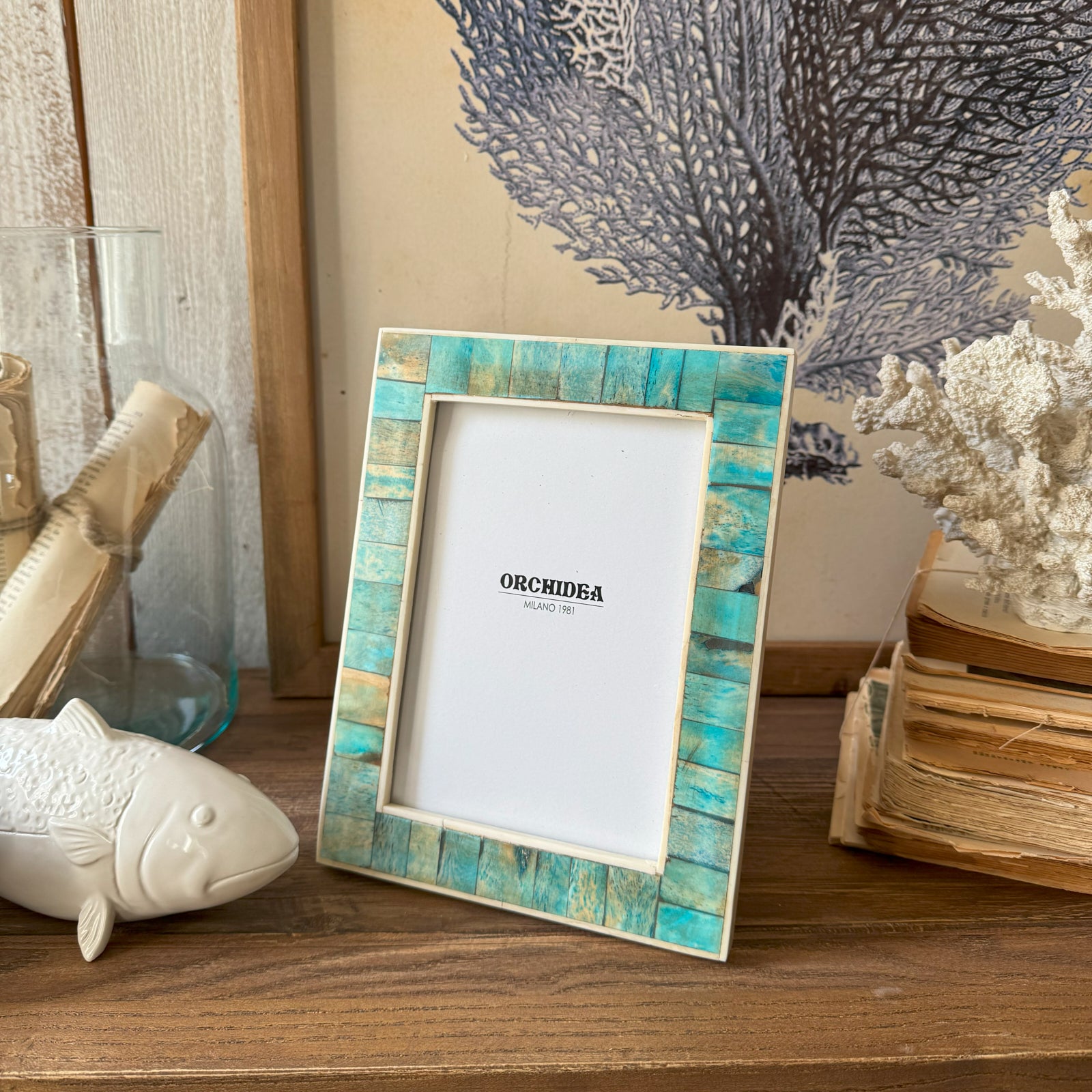 Portafoto con cornice in osso Turquoise big - OrchideaMilano1981