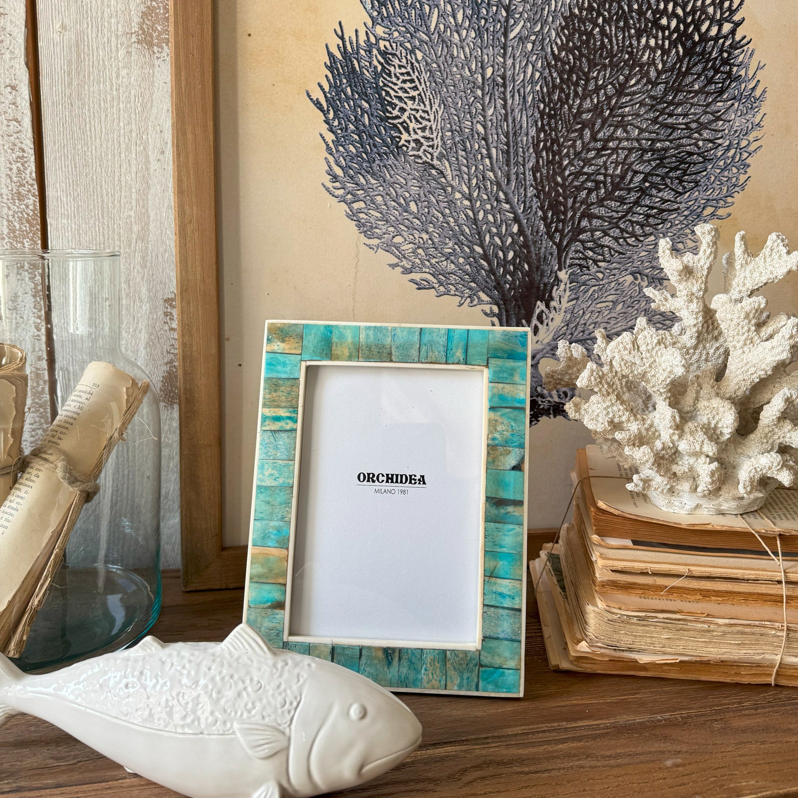 Portafoto con cornice in osso Turquoise big - OrchideaMilano1981
