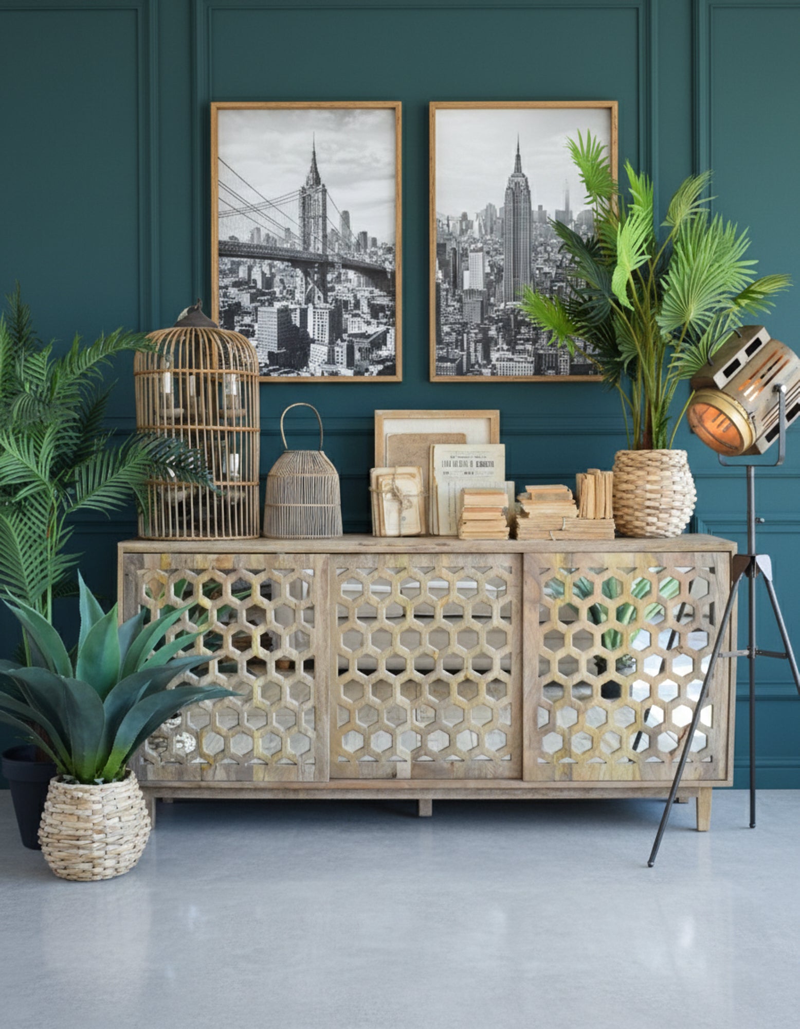 Credenza in legno e specchi a 3 ante scorrevoli Modern Light 175 cm - OrchideaMilano1981