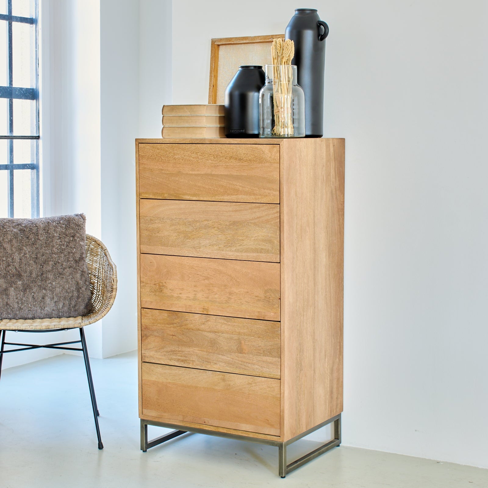 Skyline 60 cm Kommode aus Holz und Eisen mit 5 Schubladen – Orchidea Milano 1981