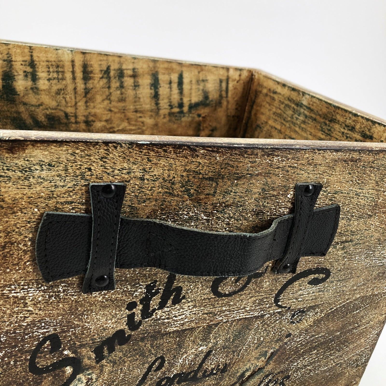 Cassetta in legno con manico in cuoio Vintage Storage - OrchideaMilano1981