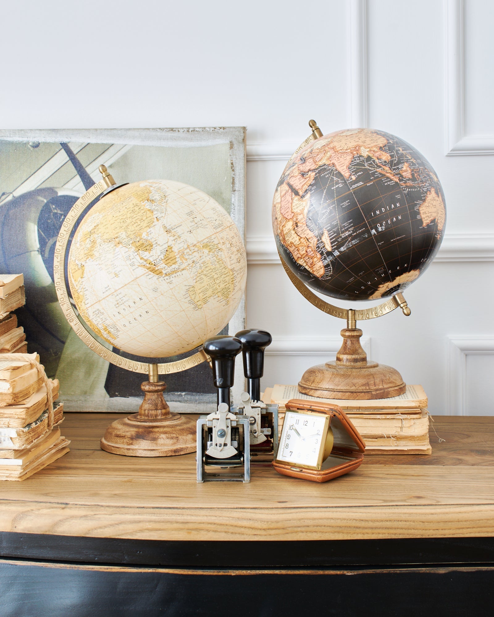 Mappamondi decorativi con base in legno Stanford set da 2 - OrchideaMilano1981