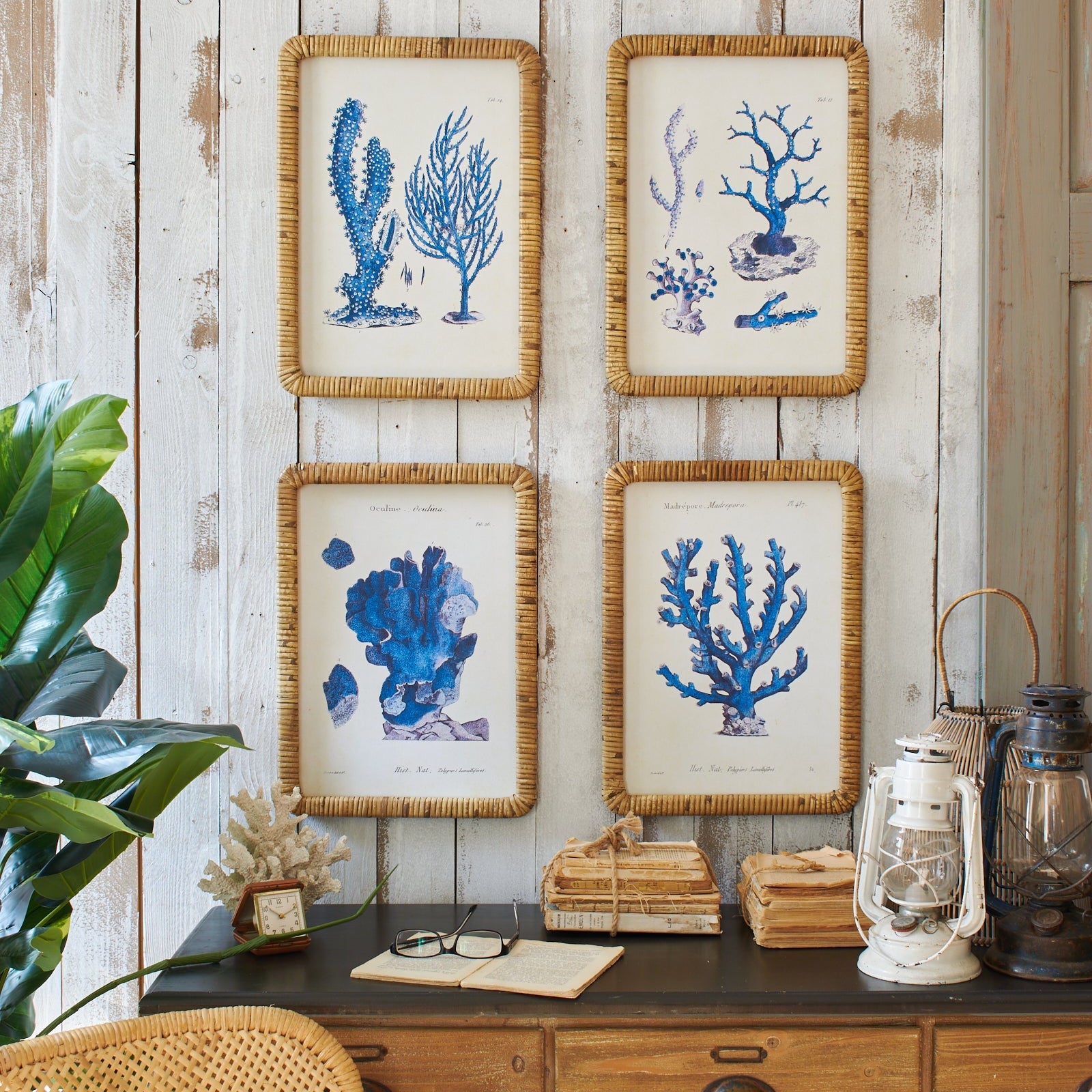 Stampe con cornice in rattan Coastal Mood set da 4 - OrchideaMilano1981