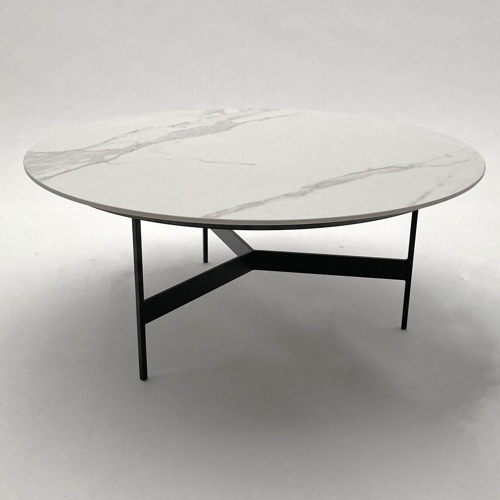 Tavolino rotondo da salotto moderno in quarzite e ferro Black Living Big 78 cm - OrchideaMilano1981