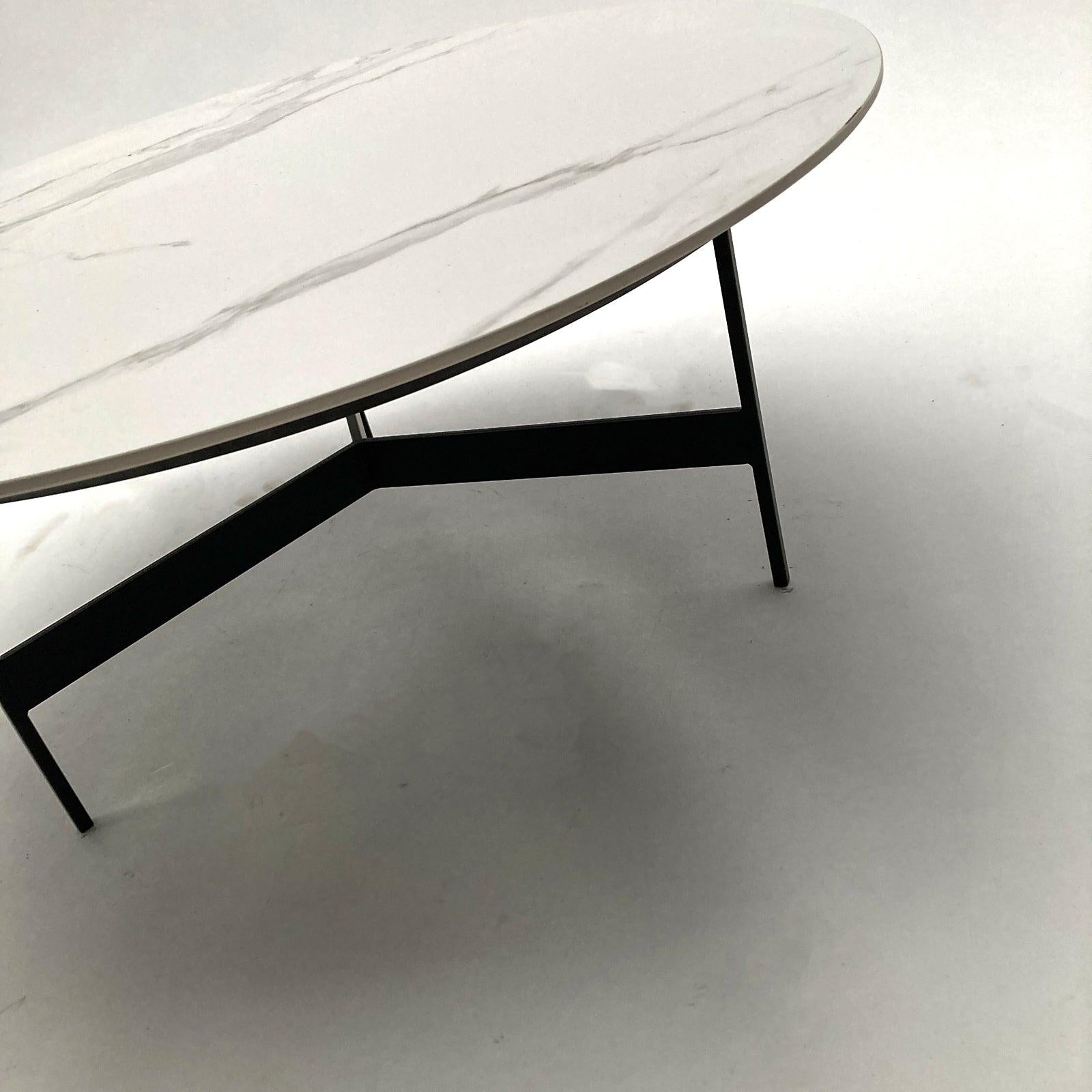 Tavolino rotondo da salotto moderno in quarzite e ferro Black Living Big 78 cm - OrchideaMilano1981