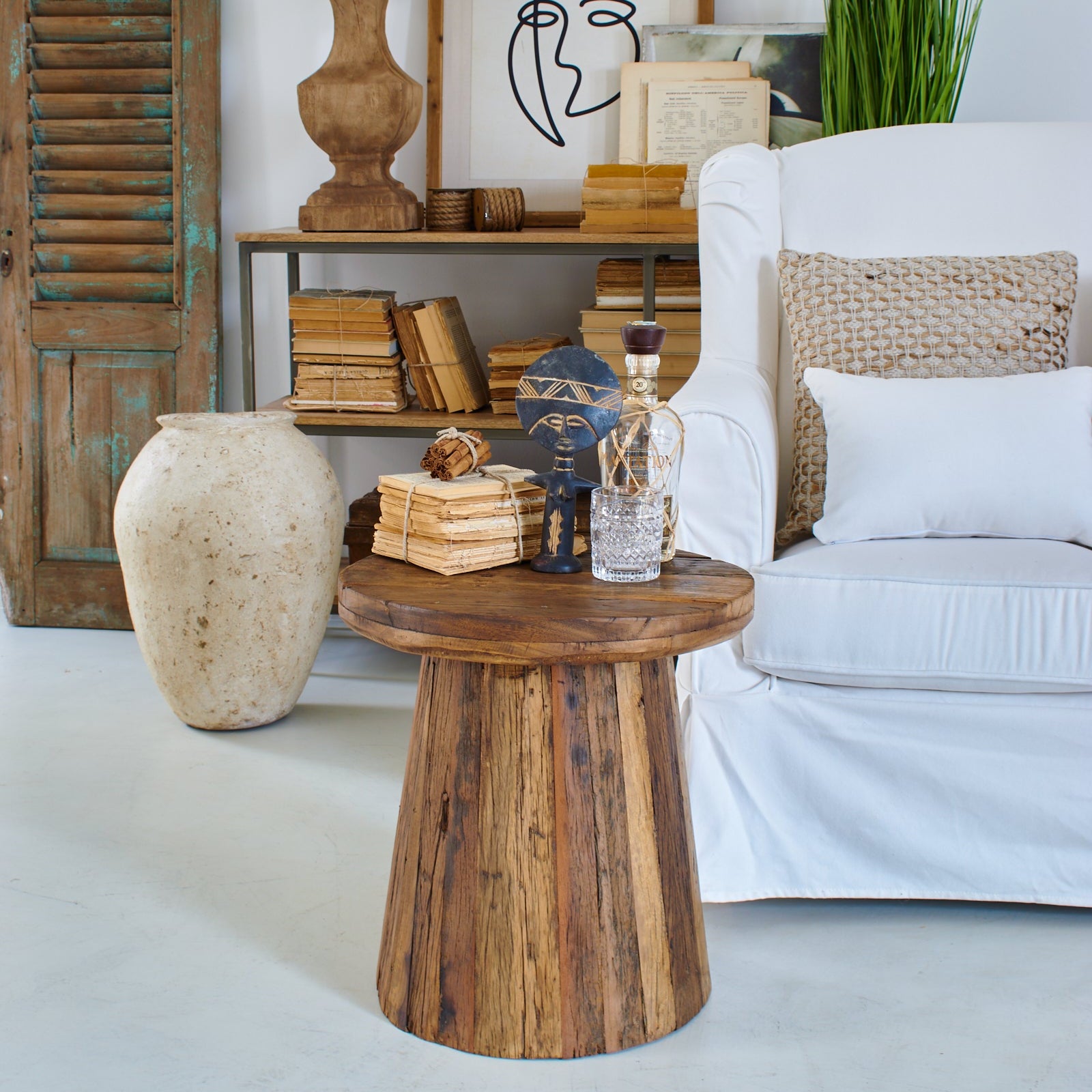 Tavolino Rotondo In Legno Di Mango - 45cm Marrone Per Soggiorno Camera - Foto 1