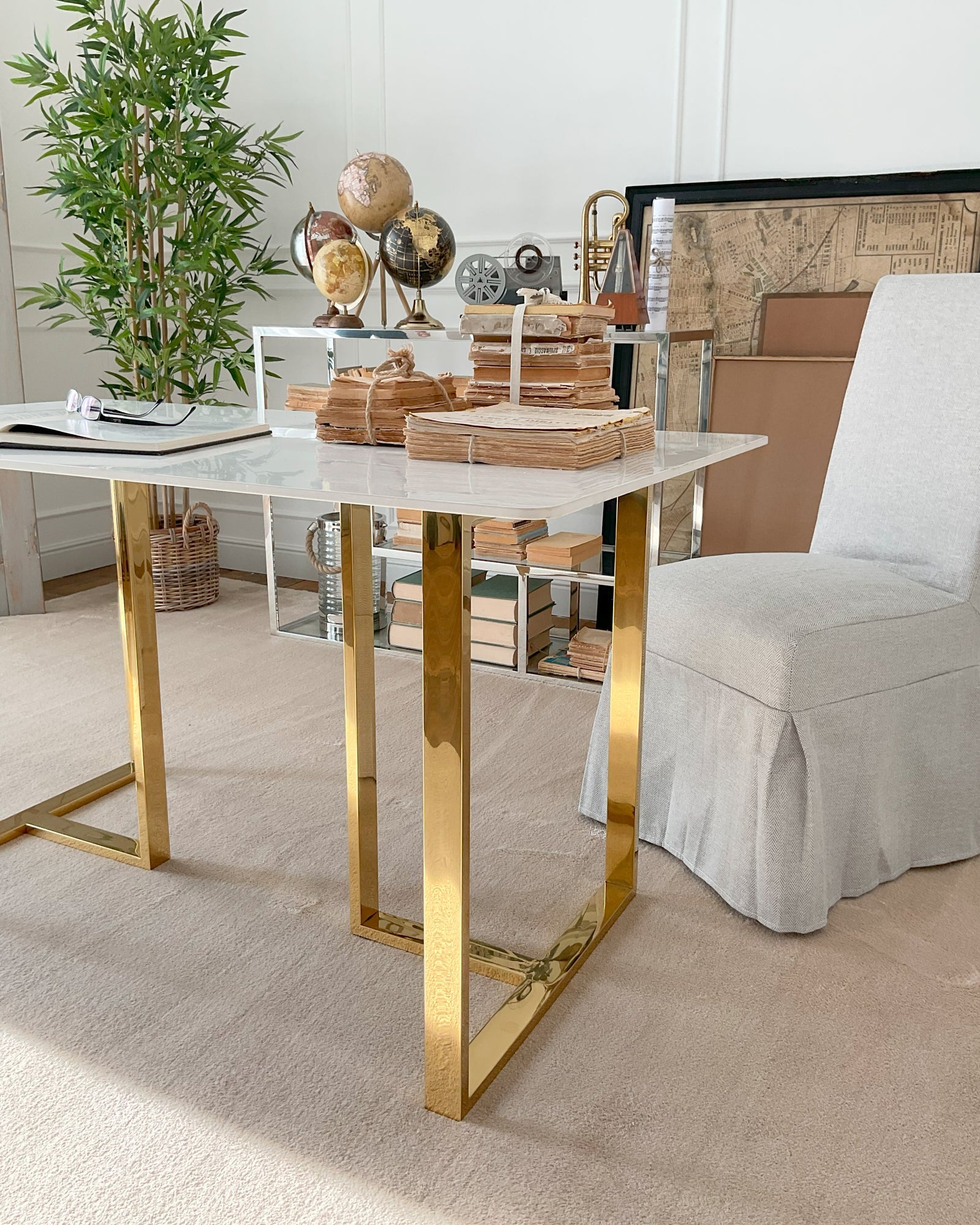 Tavolo rettangolare in acciaio e ceramica Luxury Gold - OrchideaMilano1981