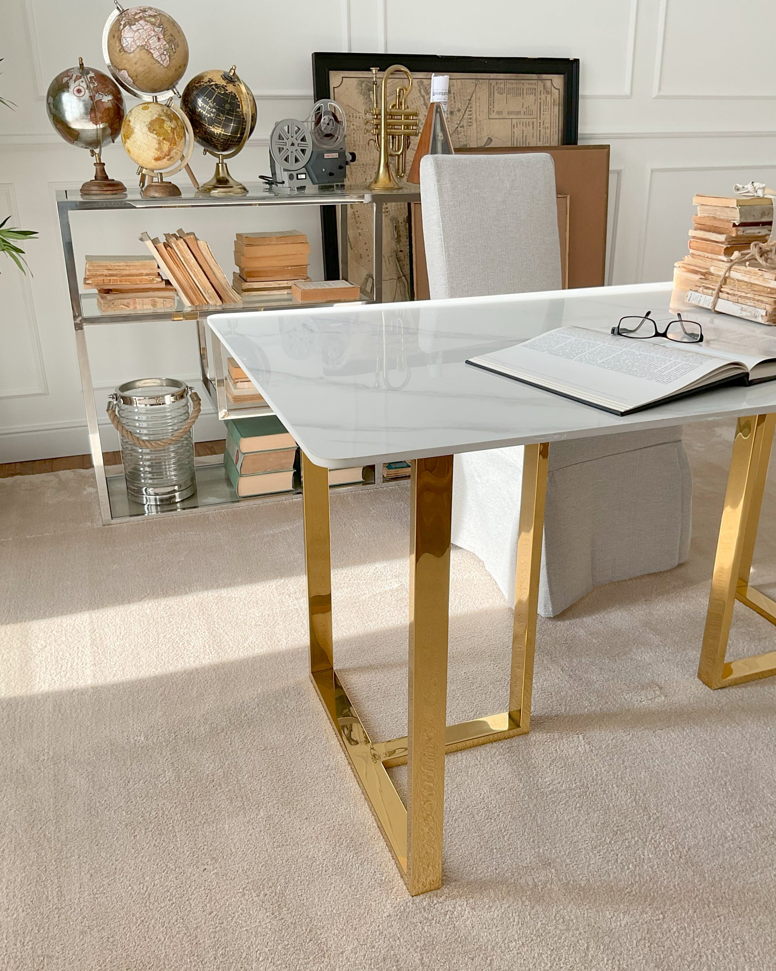 Tavolo rettangolare in acciaio e ceramica Luxury Gold - OrchideaMilano1981